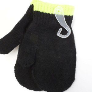 Infant Boy Black & Green Knit Mittens